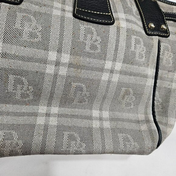 Dooney & Bourke vintage Plaid Canvas Leather Shoulder Bag black white Clip - Picture 5 of 15